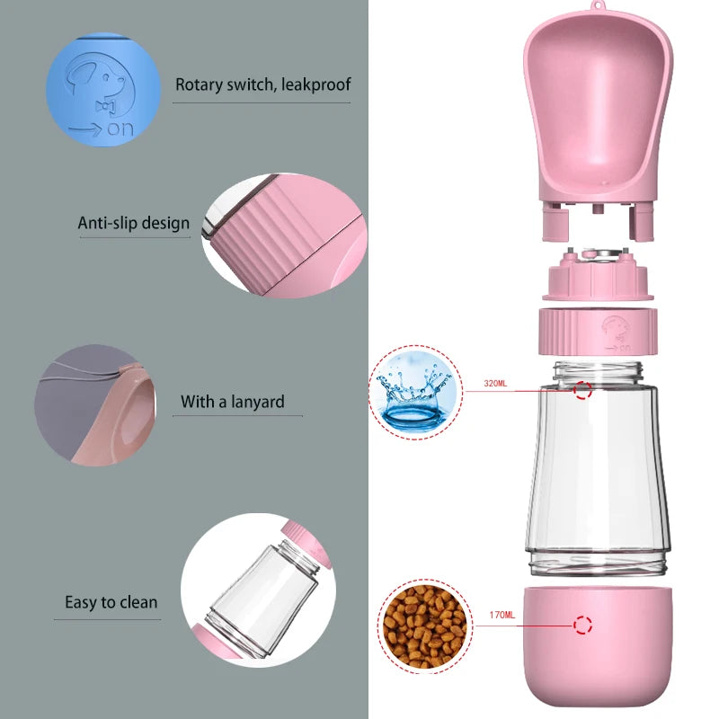 2 in 1 Portable Pet Water Bottle With Food Container